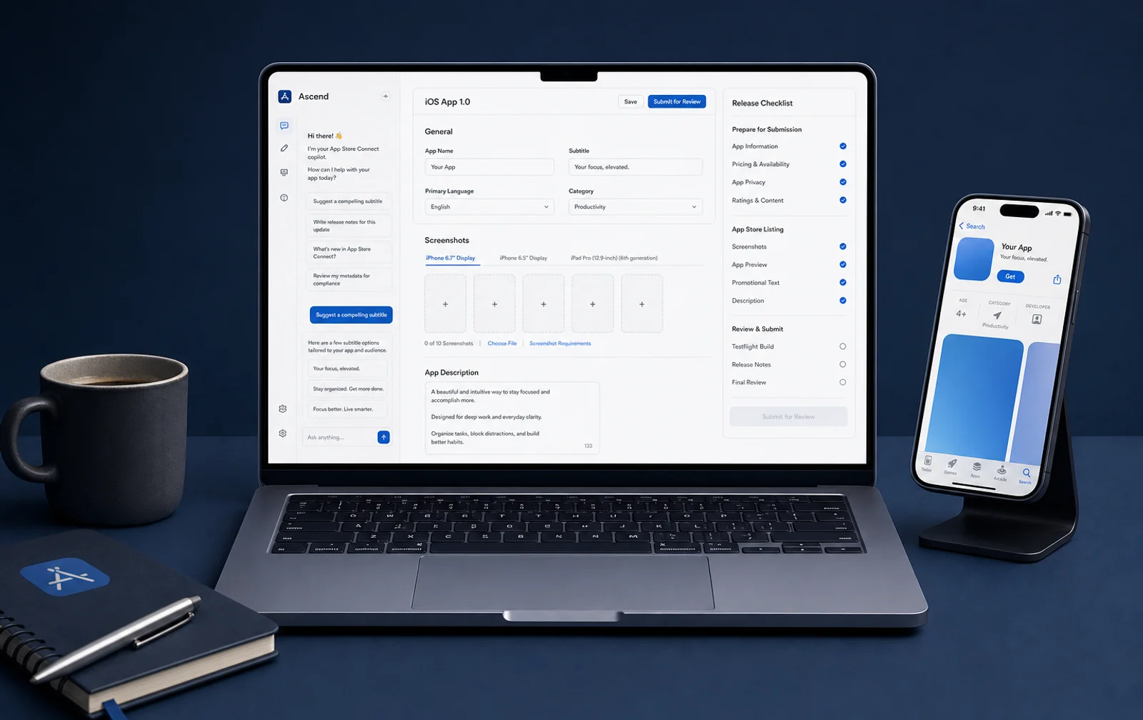 Art-directed presentation of the captured Ascend interface.