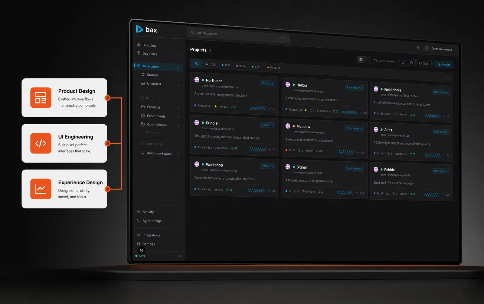 Art-directed presentation of the captured BAX interface.