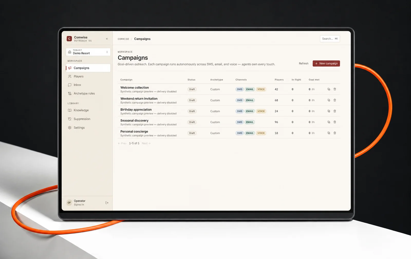 Art-directed presentation of the captured Comwise interface.