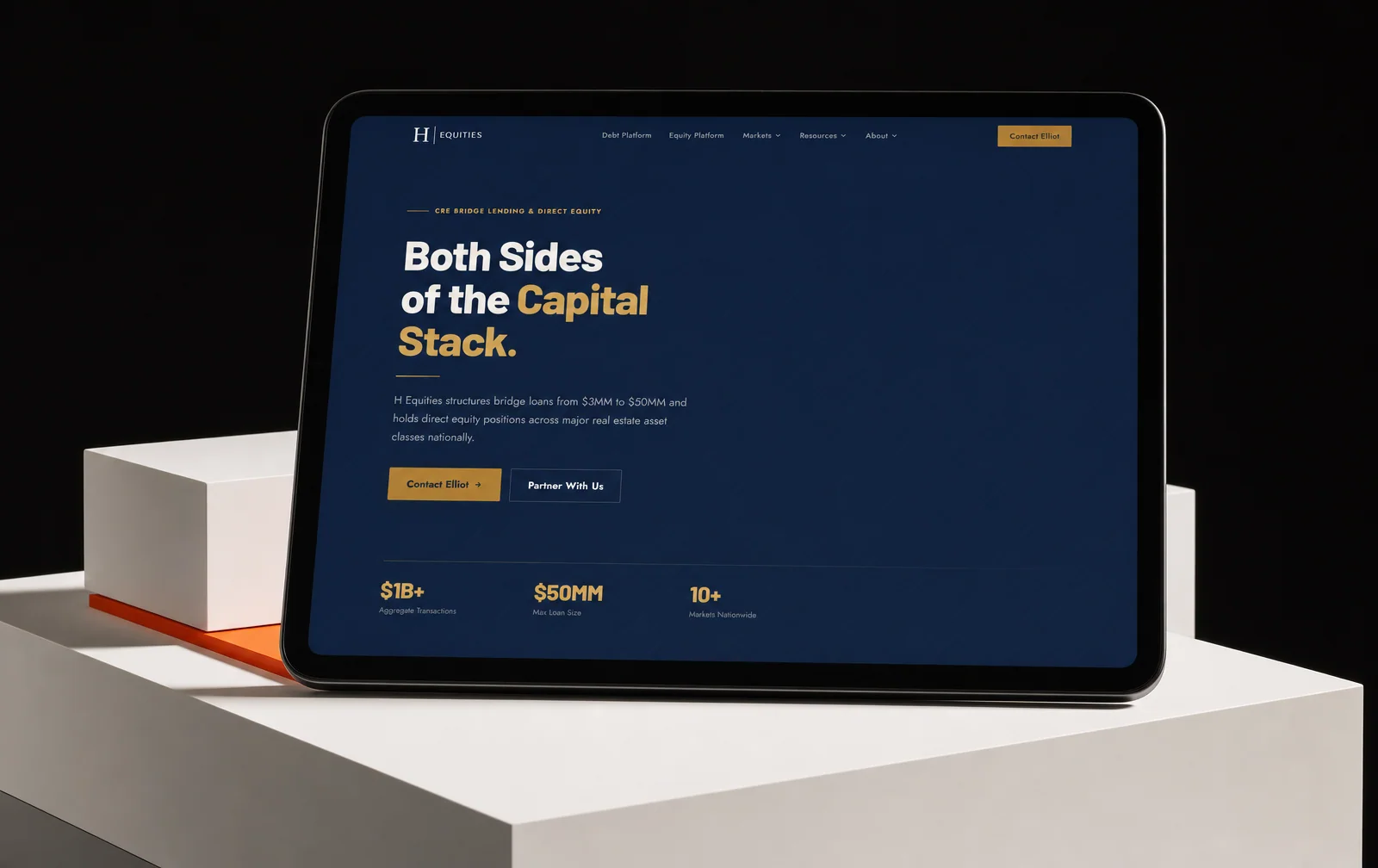 Art-directed presentation of the captured H Equities interface.