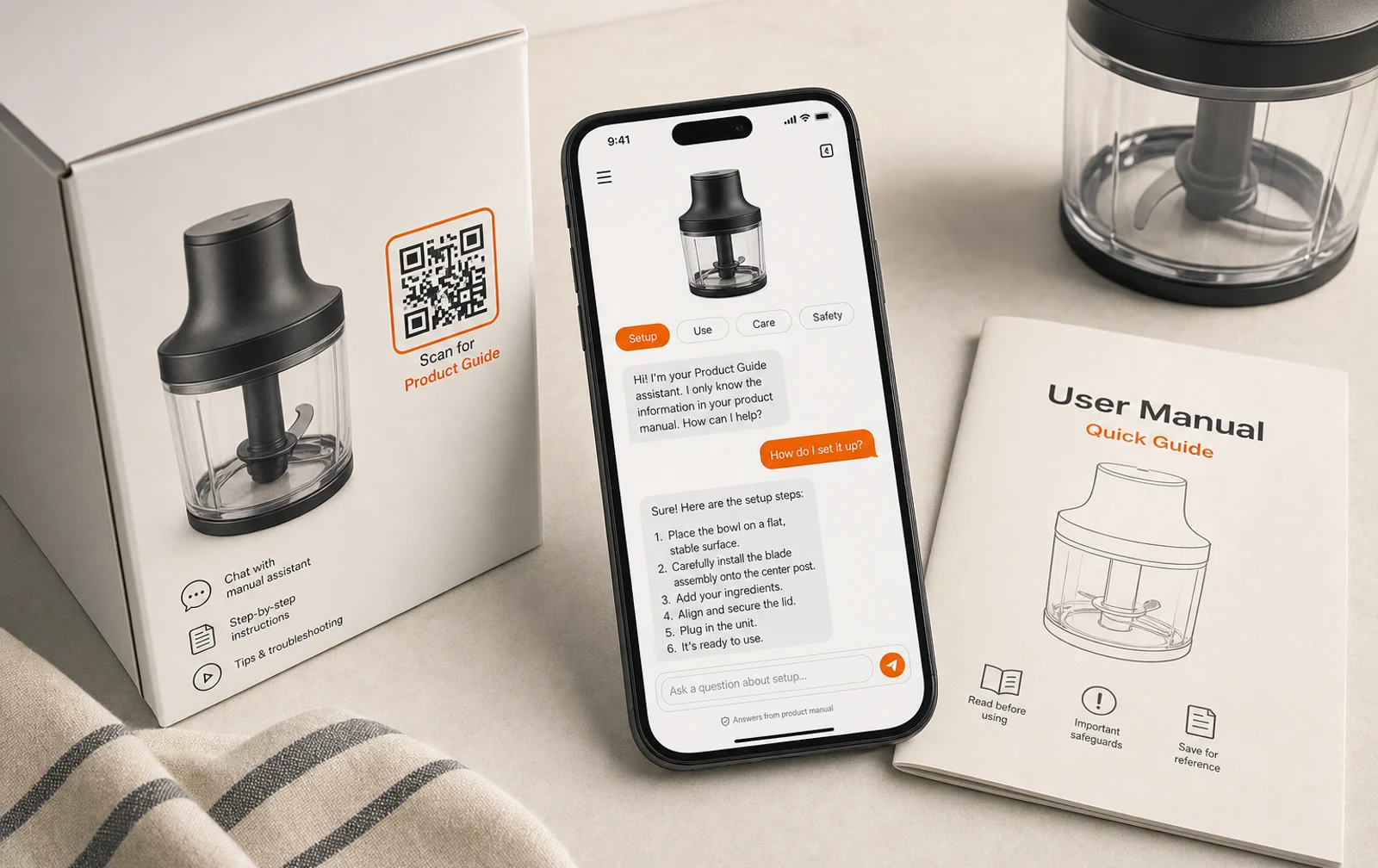 Art-directed presentation of the captured ProductQR interface.