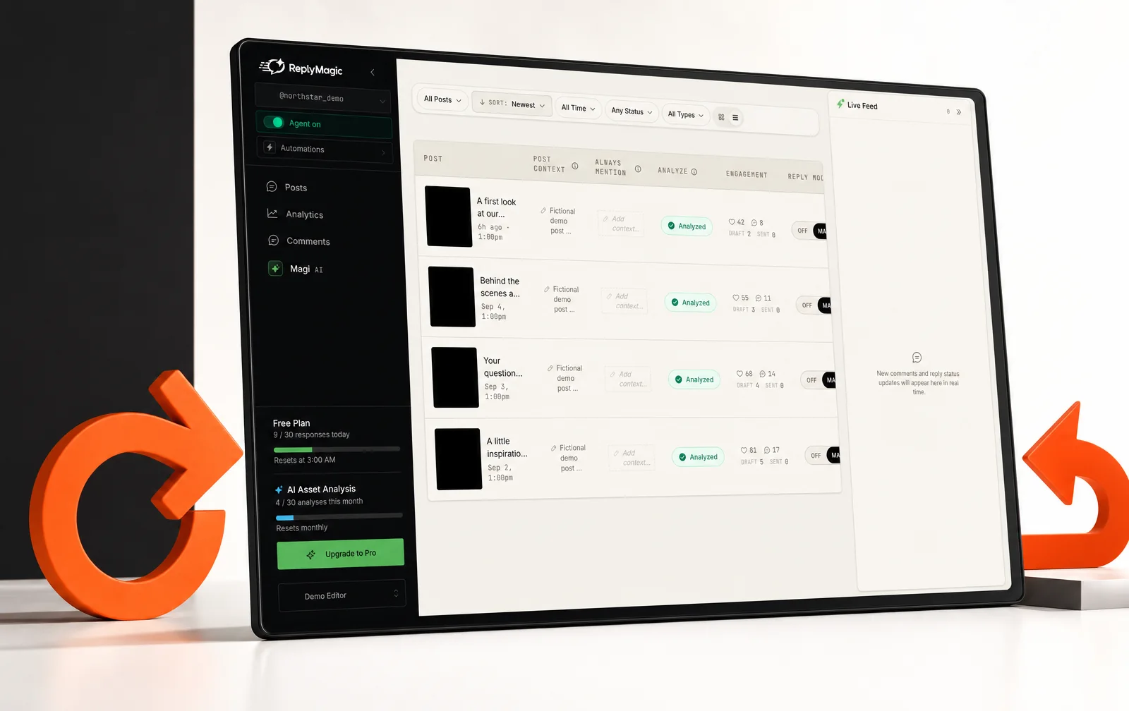 Art-directed presentation of the captured ReplyMagic interface.