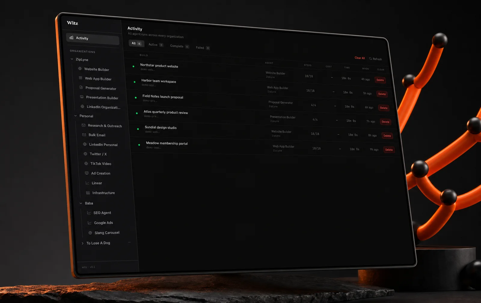 Art-directed presentation of the captured Witz Agents interface.
