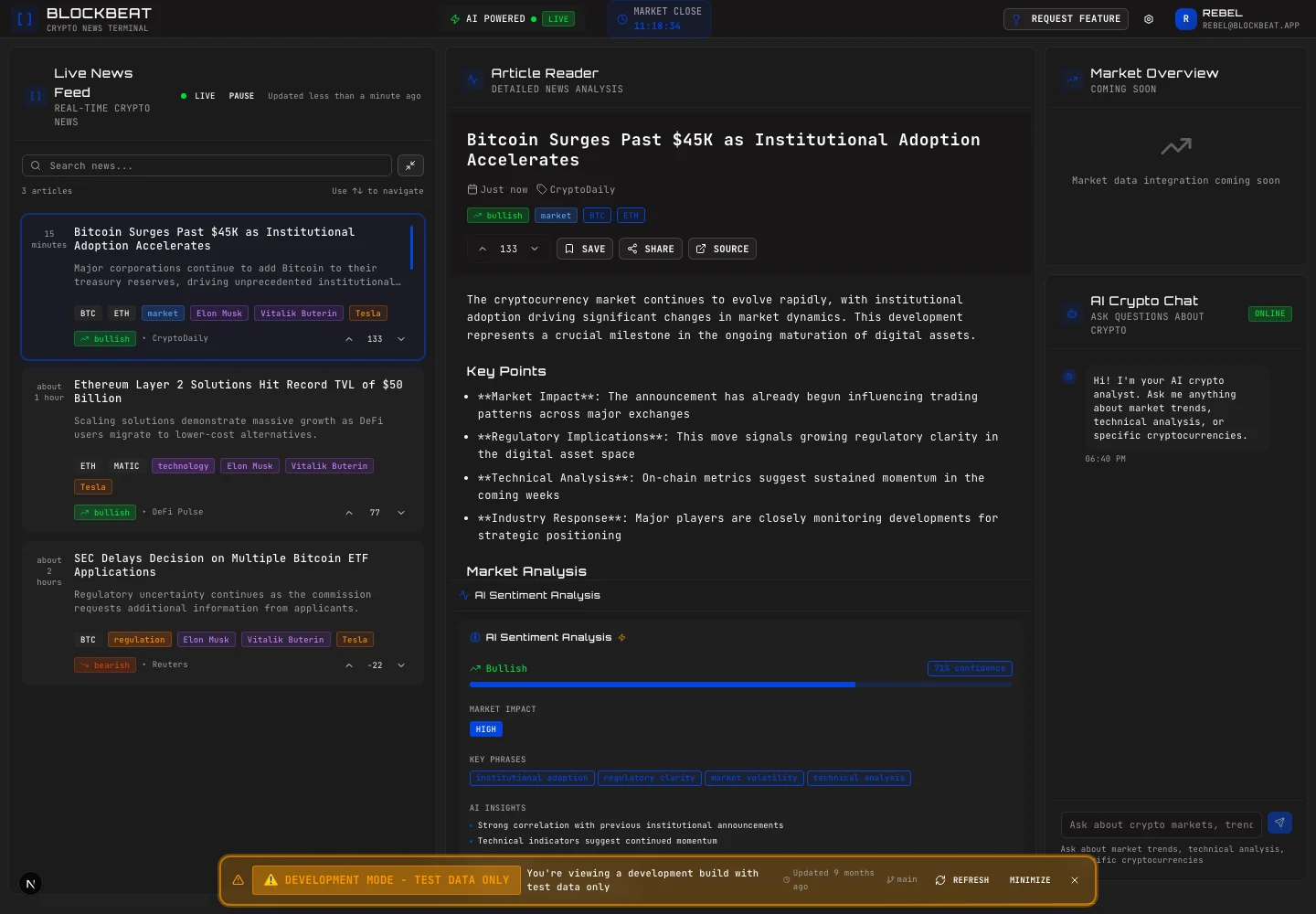 BlockBeat running locally.