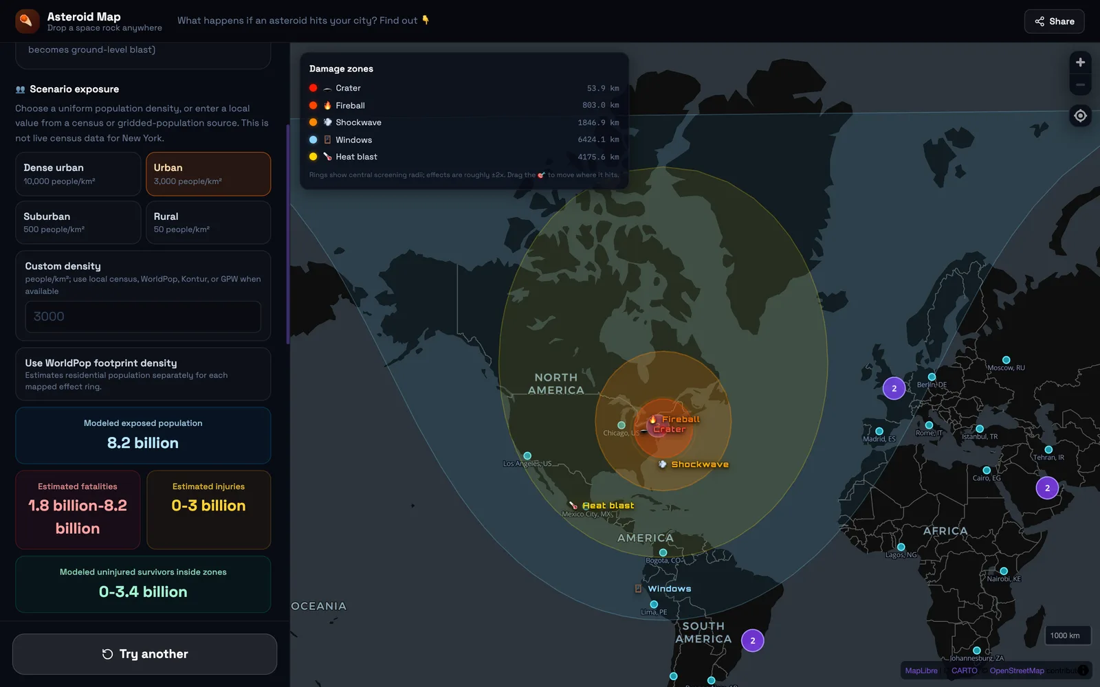 Screenshot of asteroidmap.com