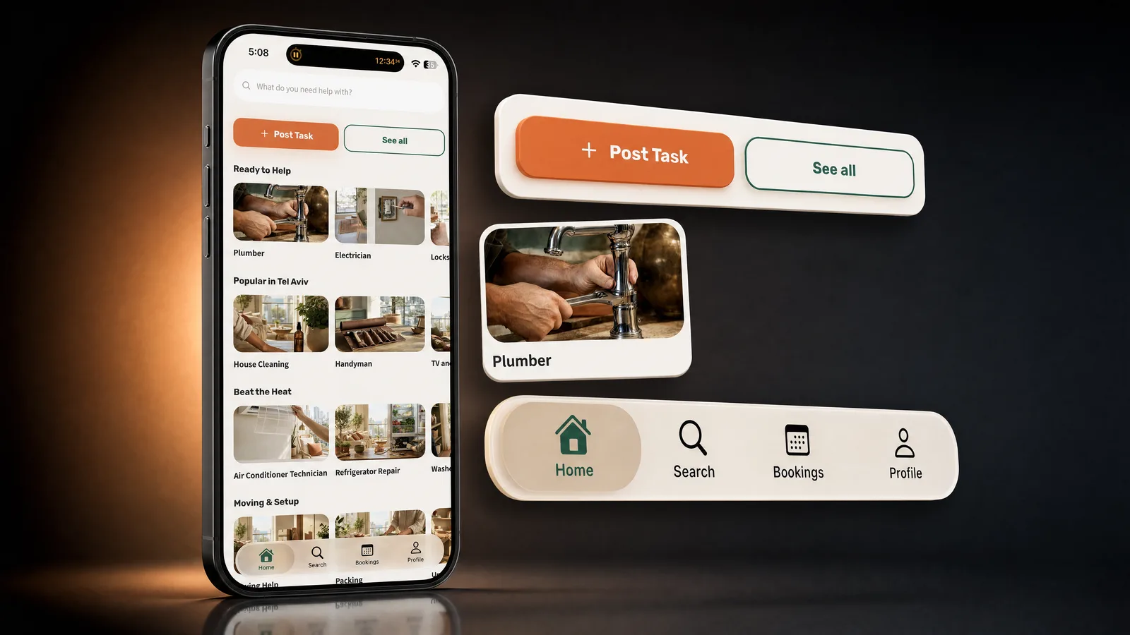 An art-directed view of the Sagur home-services marketplace.